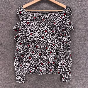 Bold Blouse Women S Small Black Animal Print Cold Shoulder Long Sleeve Casual
